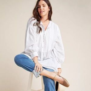 Anthro Maeve Vivaldi Textured Tie-Neck Tunic